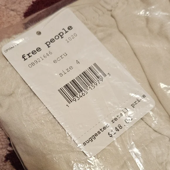 Free People Santorini Midi Dress Pleats Linen Contrast Tie Straps Siz 4 Ecru NWT - Picture 3 of 16